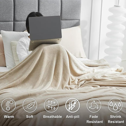 Hansleep Fleece King Size Blanket for Bed Taupe, Super Soft Flannel Fuzzy King Plush Cozy Blanket for All Seasons, Taupe, King 90x108 Inches