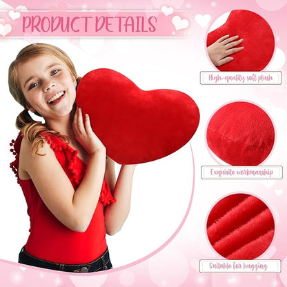 Marsui Valentine Red Heart Pillow Cute Plush Cushion Throw Pillows Soft Stuffed Heart Solid Color Decorative for Sofa Bedroom Gift(3 Pcs,15 x 12 Inch)