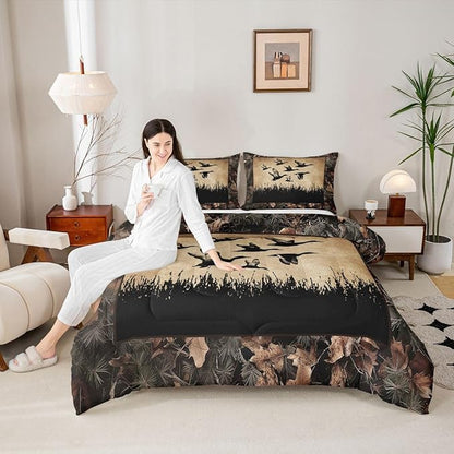 Erosebridal Duck Camo Full Comforter Set Rustic Hunting Bedding Set Country Farmhouse Comforter for Kids Boys Teen Men,Camouflage Wild Animal Quilt Duvet