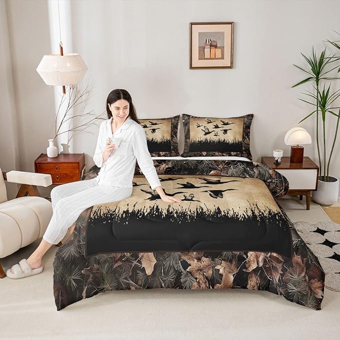 Erosebridal Duck Camo Toddler Comforter Set Rustic Hunting Bedding Set Country Farmhouse Comforter for Kids Boys Teen Men,Camouflage Wild Animal Quilt Duvet