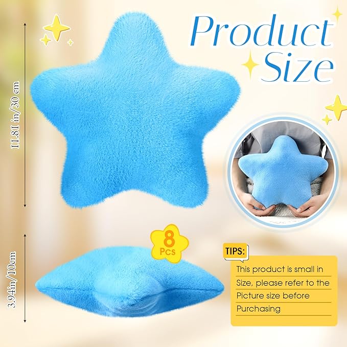 8 Pack Star Shaped Throw Pillow Gifts Decorations Mix Star Plush for Bed Sofa Cute Throw Pillow Plush for Floor Room Sleepover Bedroom Living Room(Cute)