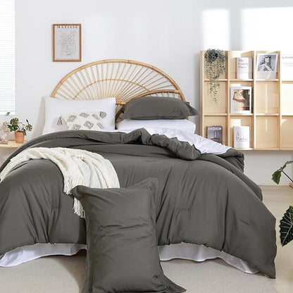 weigelia Twin Comforter Set 5 Pieces Dark Grey Comforter Set Soft Twin Bed Set Twin Bedding Set with Comforters, Flat & Fitted Sheets, Pillowcases & Shams