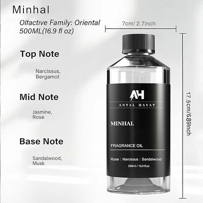 Hotel Scents Diffuser Oil Minhal 500mL – Luxury Home Scent Refill with Rose, Narcissus, Patchouli – Inspired by Iris de Nuit Perfume – Premium Essential Oil for Waterless & Ultrasonic Diffuser
