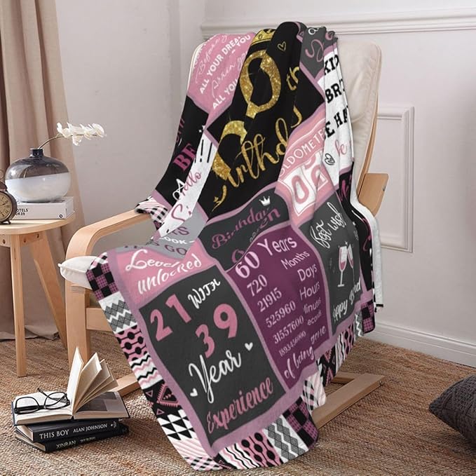 60 Birthday Gifts for Women, 60th Birthday Blanket with Gift Box for Women, Gifts for A 60th Birthday, Happy 60th Birthday Decorations Gift Ideas for Her, 60th Birthday Gifts Throw Blanket 60"x50"