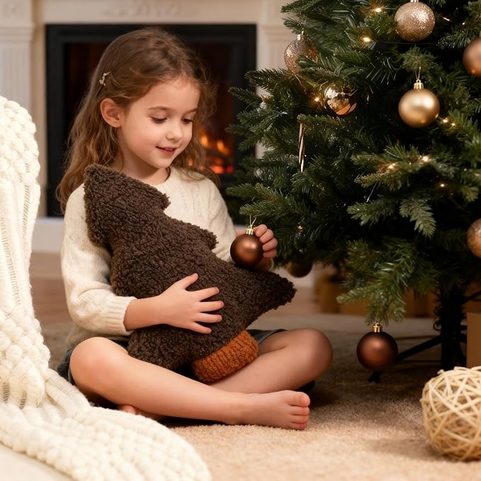 Artmag Christmas Pillows, Decorative Christmas Tree Pillow Stuffed Tree Shaped Plush Pillow for Holiday Party Sofa Living Room Decoration (15.5" x 14.5", Brown)
