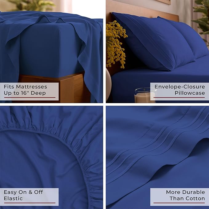 Mellanni Full Sheets Set - 4 PC Iconic Collection Bedding - Hotel Luxury, Extra Soft, Cooling Bed Sheets - Wrinkle, Fade, Stain Resistant (Full, Royal Blue)