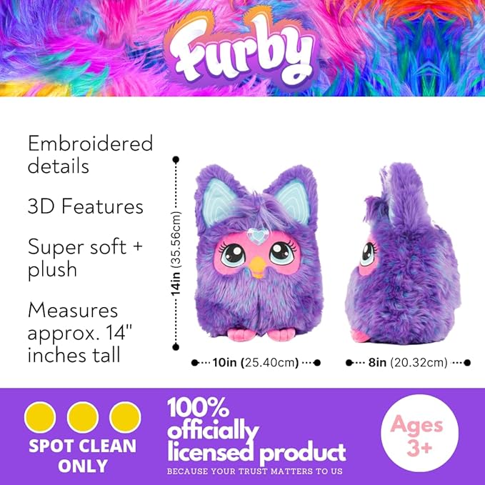Furby Purple Plush Cuddle Pillow, Super Soft & Cozy, (Officially Licensed Product) by Franco Collectibles