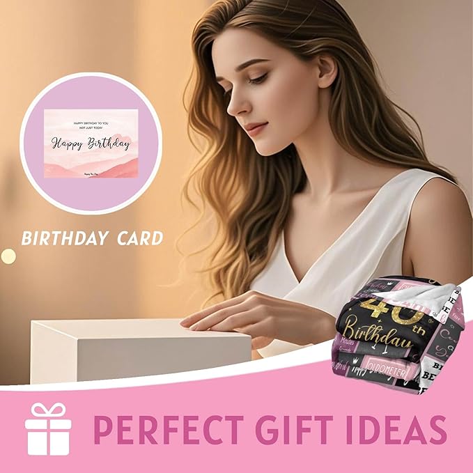40th Birthday Gifts for Women, 40th Birthday Blanket with Gift Box for Women, Gifts for 40th Birthday, Happy 40 Birthday Gift Ideas for Her, 40th Birthday Gifts Throw Blanket 60"x50"