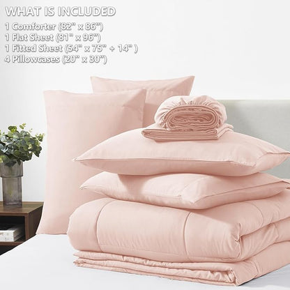 CozyLux Full Size Comforter Sets Blush Pink, 7 Pieces Bed in a Bag, Pink Comforter Full Size, All Season Bedding Sets with Stitch Quilted Comforter, Flat Sheet, Fitted Sheet, Pillowcases