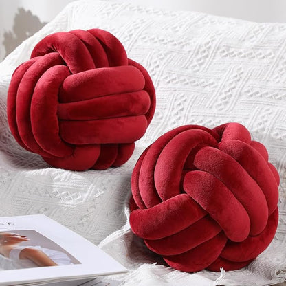 Namalu 2 Pcs Soft Knot Pillow Ball, Decorative Round Throw Knotted Pillows Cushion, Handmade Stuffed Ball Pillows for Winter Bedroom Sofa Couch Home Decor(7.87 Inches,Wine Red)