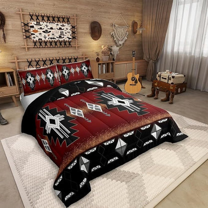 Erosebridal Rustic Western Full Bedding Set, Southwestern Aztec Comforter Set for Boys Teens Men Bedroom, Exotic American Native Quilt Vintage Bohemian Geometric Bedding Comforter Sets, Red Black