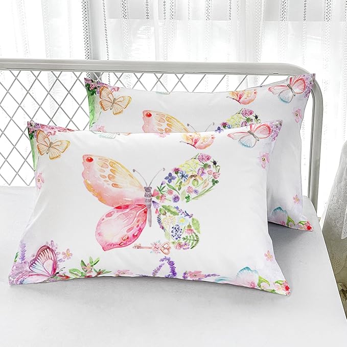 Kids Butterfly Comforter Set Queen for Girls，Tie Dye Butterflies Bedding Set for Bedroom, Butterflies Toddler Bedding Set All Season 1 Comforter and 2 Pillowcases