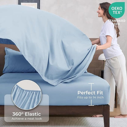 HEVUMYI Light Blue Twin Comforter Set - 5-Piece All Season Bed in a Bag Twin, Ultra Soft Bedding Set with Comforter, Flat Sheet, Fitted Sheet, Pillowcases, Pillow Shams