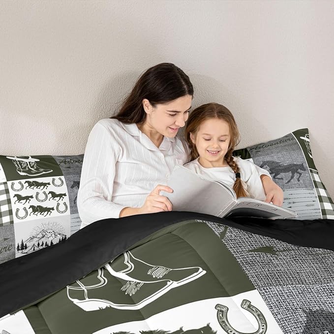 Erosebridal Rustic Horse Bedding Set, Retro Western Cowboy Horseshoe Comforter Set Full, Southwestern Riding Boots Arrow Quilt Rustic Adventure Duvet Insert Cabin Lodge Bedroom Decor, 2 Pillow Cases