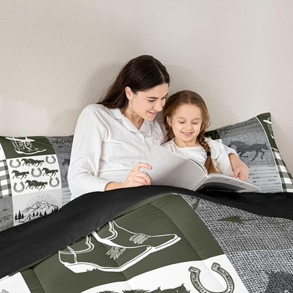 Erosebridal Rustic Horse Bedding Set, Retro Western Cowboy Horseshoe Comforter Set Full, Southwestern Riding Boots Arrow Quilt Rustic Adventure Duvet Insert Cabin Lodge Bedroom Decor, 2 Pillow Cases