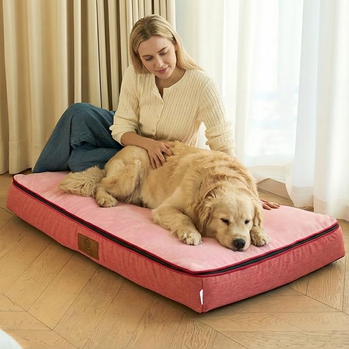 Orthopedic Memory Foam XXL Dog Bed - 6" Thick Beds for Extra Large Sized Dog - Waterproof Removable Washable Cover & Wrap-Around Zipper - Ultimate Comfort & Easy Maintenance, Pink