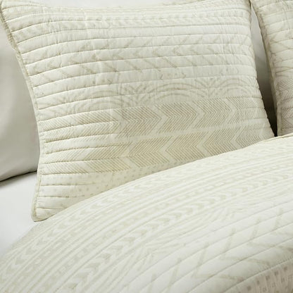 Lush Decor Hygge Geo Pattern Striped 3 Piece Quilt Bedding Set, Full/Queen, Ivory