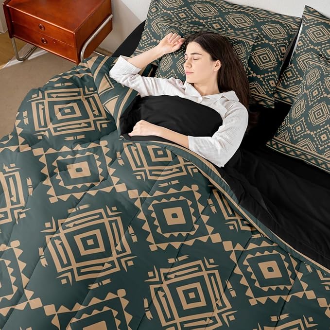 Erosebridal Rustic Western Twin Comforter Set with Sheets 7 Piece Vintage Southwestern Bed in A Bag Farmhouse Aztec Nordic Style Bedding Sets for Women Men Boho Geometric Diamond Bed Set