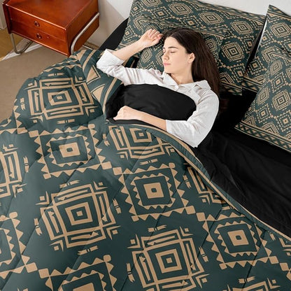 Erosebridal Rustic Western Twin Comforter Set with Sheets 7 Piece Vintage Southwestern Bed in A Bag Farmhouse Aztec Nordic Style Bedding Sets for Women Men Boho Geometric Diamond Bed Set