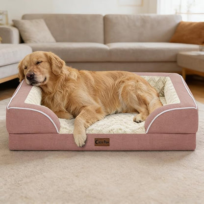 Orthopedic Dog Beds for Large Sized Dogs, Waterproof Memory Foam Large Pet Bed with Sides 36x27Inch, Non-Slip and Egg-Crate Foam Big Dog Couch Bed with Removable Washable Cover, Pink