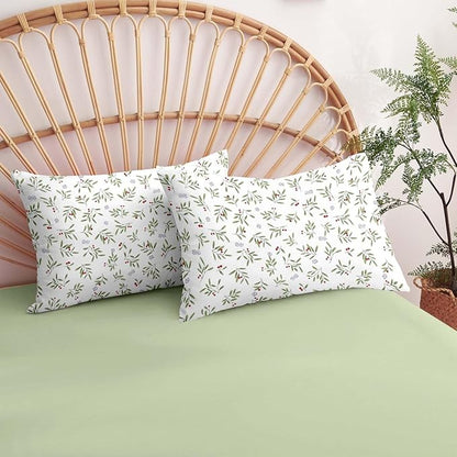 Nayoroom Floral Comforter Set Queen Size Green Botanical Leaf Spring Bedding Set 3 Pieces Soft Lightweight Aesthetic Garden Comforter for All Seasons