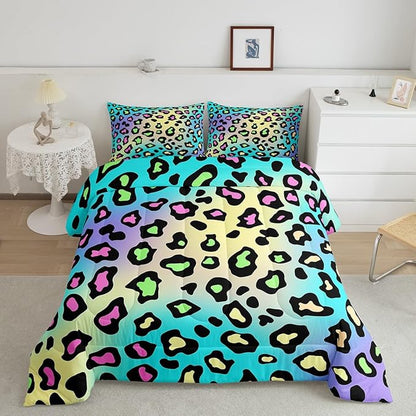 Feelyou Leapord Comforter Set Queen Size Leopard Print Comforter for Boys Girls Teens Cheetah Print Bedding Set Morden Duvet Set Room Decor Pale Blue Quilt Set