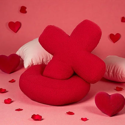 XO Pillow Plush, Pink Throw Pillows Valentine's Day Decorative Hugs and Kisses, Cute Pillows Romantic Home Décor for Sofa, Bedroom, Living Room 12.5x12.5 Inch Set of 2