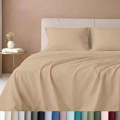 California Design Den King Size Sheets Set 600 Thread Count, 100% Cotton Sateen, Soft, Cooling King Size Bed Sheets, Hotel-Quality Bedding Sheets & Pillowcases (Golden Tan)