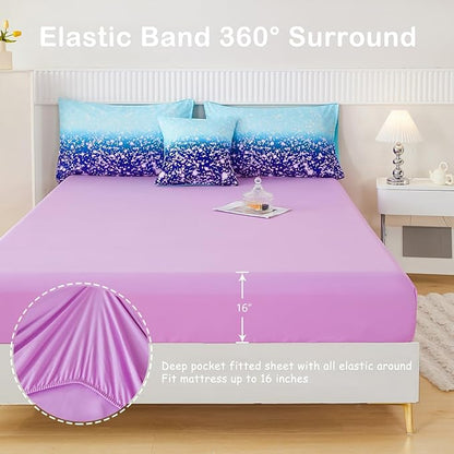PERFEMET Queen Comforter Set with Sheets, 6 Pcs Blue Purple Girls Bedding Set, Tie Dye Rainbow Comforter for Queen Size Bed, Colorful Ombre Bedroom Decor Bed in A Bag for Teens Girls