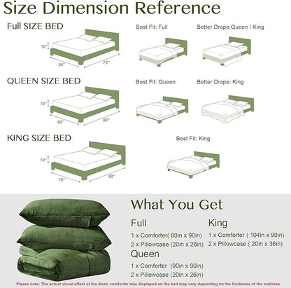 Lotus Karen King Size Comforter Set - Ultra Soft & Warm Velvet Dark Green Comforter Set for Men Women - Cozy Fuzzy Plush Fluffy Luxury Bedding Set 3 Pieces (1 Comforter and 2 Pillowcases)