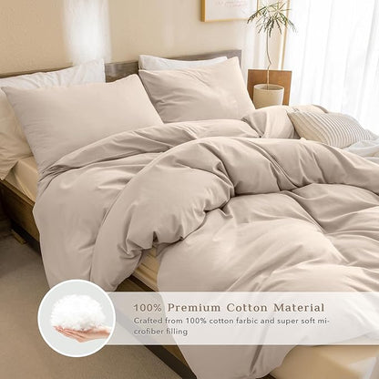 CozyTide Cotton Queen Comforter Set,Solid Lightweight Fluffy Beige Khaki Bedding Comforters & Sets Vintage Aesthetic Queen Bedding Set for All Season