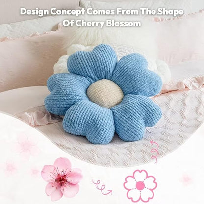 Sioloc Flower Throw Pillow, Cute Daisy Floor Seat Cushion, Aesthetic Fun Decorative Pillows for Bed Sofa Couch(SkyBlue,15.7Inch)
