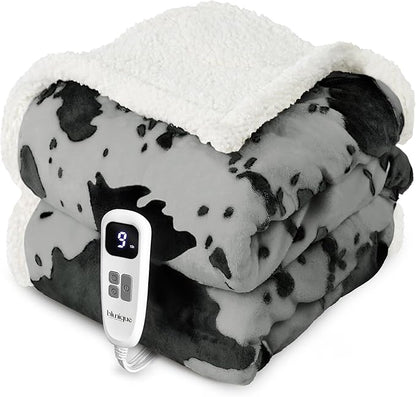 Cow Print Heated Throw Blanket Electric Blanket-Heating Blanket Throw with 10 Heat Levels & 10 Hours Auto-Off, Cozy Soft Fleece Sherpa, Washable, 50 x 60 Inches Cow Print Grey