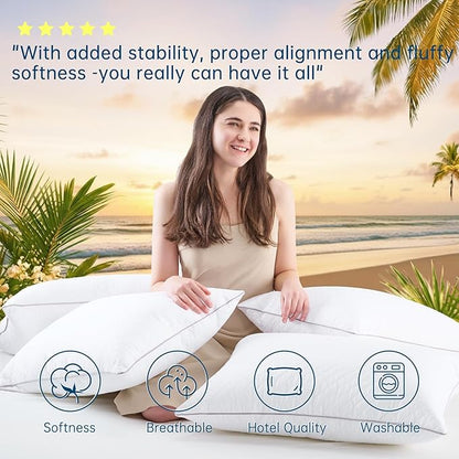 JOLLYVOGUE Pillows Queen Size Set of 4, Oeko-Tex Certified Bed Pillows for Side, Back, and Stomach Sleepers - Medium Support Down Alternative Filling, Machine-Washable
