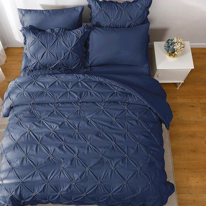 JOLLYVOGUE Navy Blue Cal King Size Comforter Sets 7 Pieces, Pintuck Bed in a Bag Comforter Set for Bedroom, Bedding Comforter Sets with Comforter, Sheets,Ruffled Shams & Pillowcases