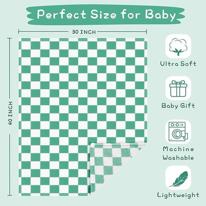 Yurhap Checkered Baby Blanket Fleece Baby Blankets for Boys, Ultra Soft Cozy Fluffy Infant Toddler Newborn Receiving Gifts for Crib Stroller, 30x40 Inch, Jade Green
