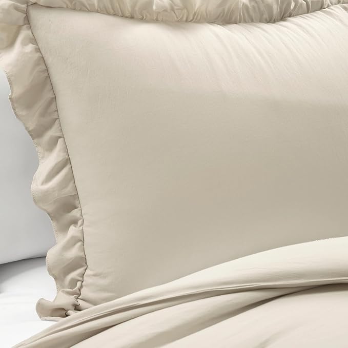 Lush Decor Reyna Ruffle Comforter Set - 2 Piece Twin Bedding Set - Elegance for Dorm Room - Twin XL, Wheat