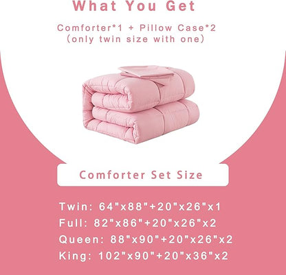 DOWNCOOL Queen Comforter Set -All Season Bedding Comforters Sets with 2 Pillow Cases-3 Pieces Bedding Sets Queen -Down Alternative Pink Queen Size Comforter Sets(88"x92")