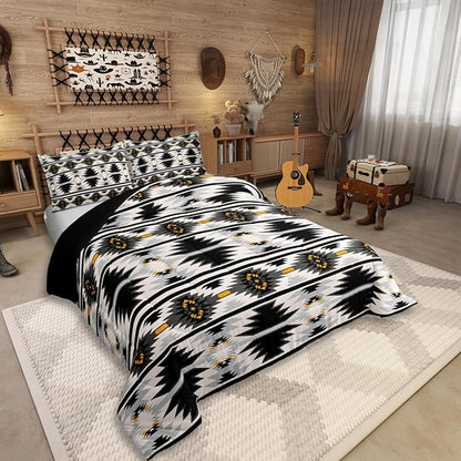 Erosebridal Western Aztec Queen Bedding Set for Boys, Bohemian Southwestern Comforter Set American Native Bedding Comforter Sets Indian Exotic Geometric Quilt Rustic Farmhouse Decor, Gray Black