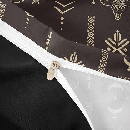 Feelyou Kids Western Decor Comforter Set Southwestern Bedding Set Queen Size Bedroom Decor Longhorn Skull Sun Moon Wild Western Cowboy Geometric Comforter Brown Duvet Set with 2 Pillow Case