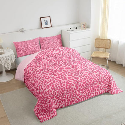 Erosebridal Leopard Print Twin Size Comforter Set-2 Pieces Cheetah Print Comforter for Women Room Decor,Soft Sexy Pink Wild Animal Skin Texture Bedding Set with 1 Pillowcases for All Season