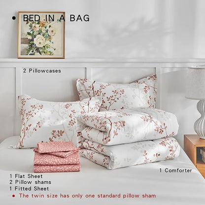 AIKASY King Comforter Set 7 Pieces- Soft Microfiber, Reversible Cute Floral Bedding Comforter Sets (1 Comforter, 2 Pillow Shams, 1 Flat Sheet, 1 Fitted Sheet, 2 Pillowcases)