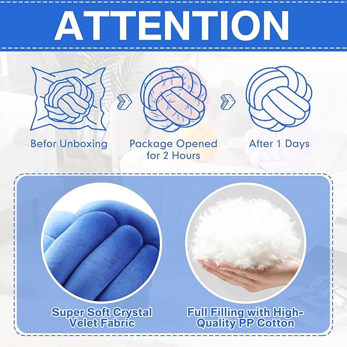 Namalu 2 Pcs Soft Knot Pillow Ball, Decorative Round Throw Knotted Pillows Cushion, Handmade Stuffed Ball Pillows for Winter Bedroom Sofa Couch Home Decor(7.87 Inches,Deep Blue)