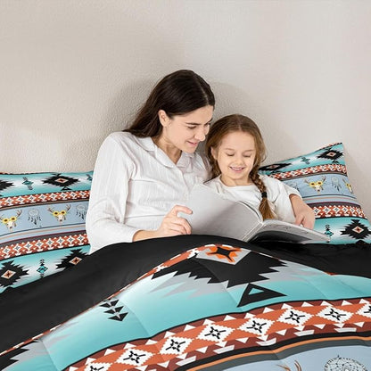 Erosebridal Western Comforter Set King,Southwestern Bedding Sets Exotic Sunflower Bull Skull Quilt,Dream Catcher Aztec Duvet Insert Tribe Feather Western Animals Boho Decor Teal