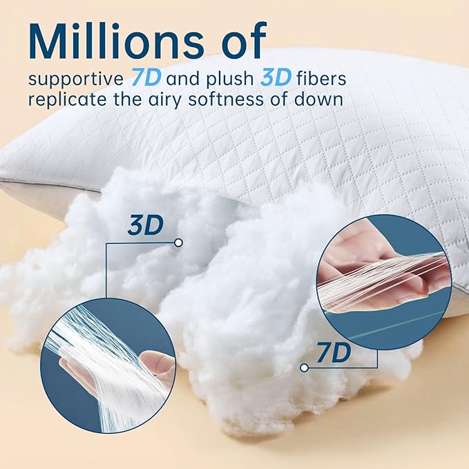 JOLLYVOGUE Pillows Queen Size Set of 4, Oeko-Tex Certified Bed Pillows for Side, Back, and Stomach Sleepers - Medium Support Down Alternative Filling, Machine-Washable