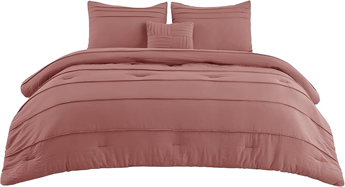 Bedsure California King Comforter Set - 4 Pieces Pinch Pleat Bed Set, Dusty Pink Boho Bedding for All Season, 1 Soft Comforter, 2 Pillowcases, 1 Decorative Pillow