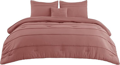 Bedsure California King Comforter Set - 4 Pieces Pinch Pleat Bed Set, Dusty Pink Boho Bedding for All Season, 1 Soft Comforter, 2 Pillowcases, 1 Decorative Pillow