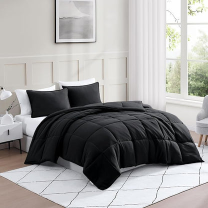 Casa Platino King Size Comforter Set - Pre-Washed Ultra Soft, Breathable & Cozy, 100% Brushed Microfiber Duvet Insert - Fade Resistant Bed Comforter - Black