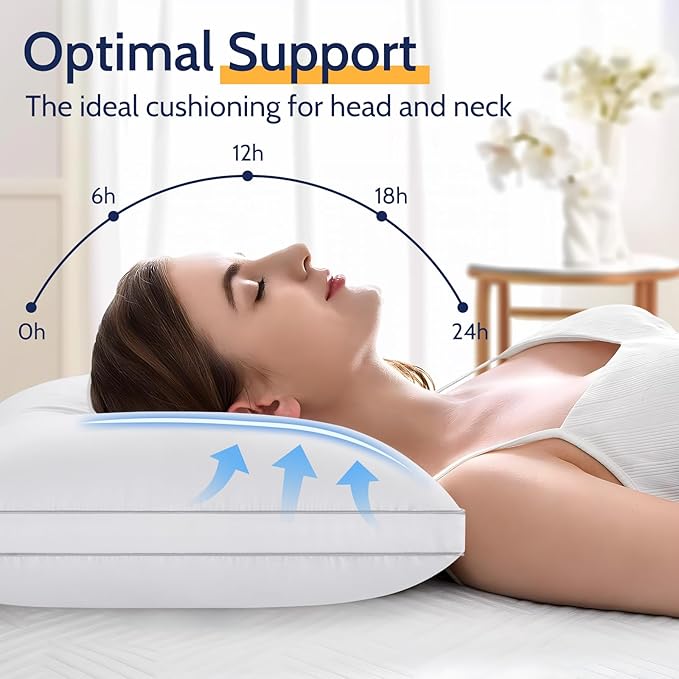 Pillows Standard Size Set of 2, Bed Pillows for Sleeping 2 Pack, Luxury Hotel Quality, Supportive Standard Pillows with Soft Down Alternative for Back Stomach Side Sleepers, Machine Washable