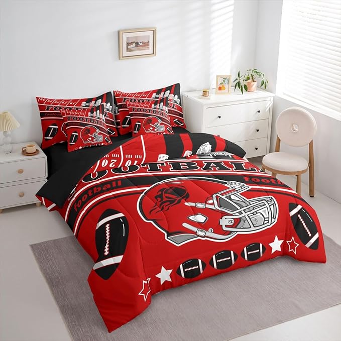 Feelyou Football 7 Pieces Comforter Sets Queen Size Kids Bedding Set for All Season Football City Bed in a Bag with Comforter, Sheets, Pillowcases & Cushion Cover